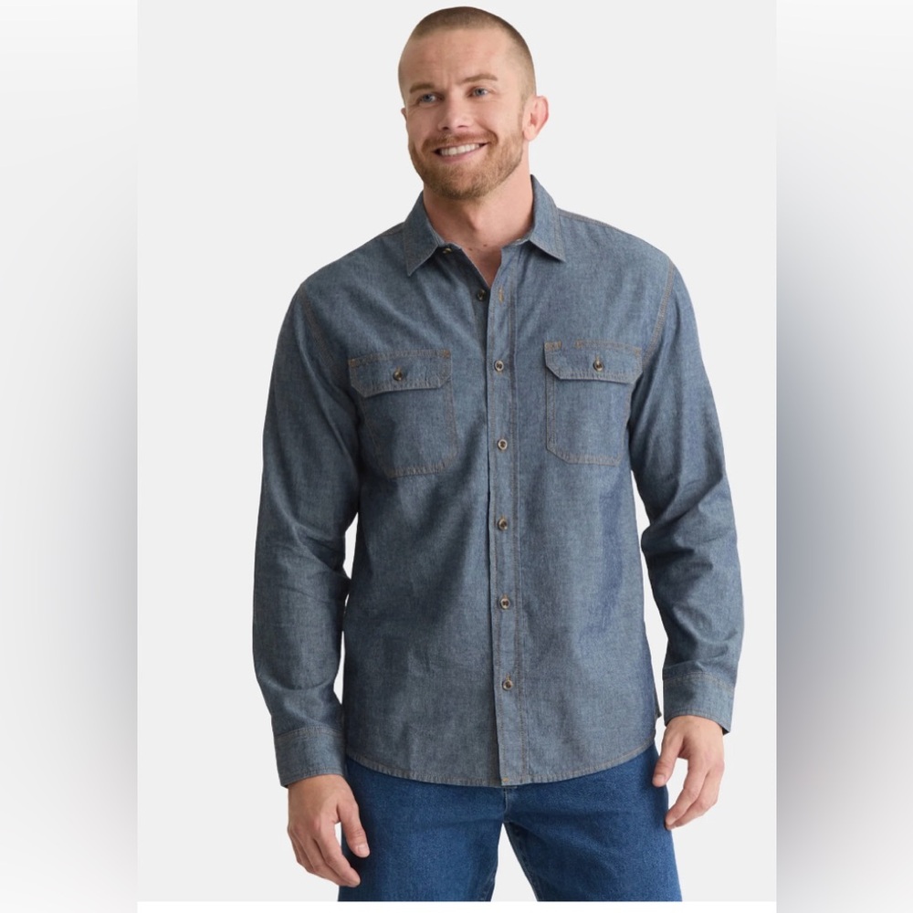 BRAHMA Mens 100% Cotton Denim Look Shirt Size Small Workwear Casual Pockets New